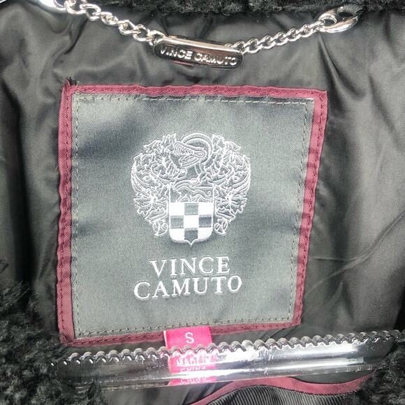 Vince Camuto Black Quilted Padded Puffer Coat Fur Hood Small Classic - Picture 7 of 7